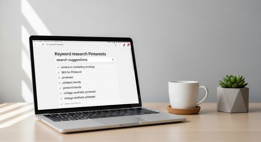 pinterest keyword research strategy workspace by artisan anthology llc.