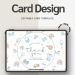 Artisan Anthology - Watercolor Baby Shower Thank You Card - Blue Bows & Rattles Canva Template