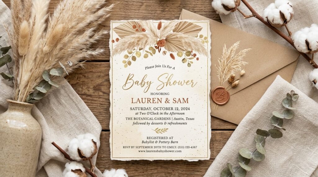 Boho neutral baby shower invitation by artisan anthology llc.