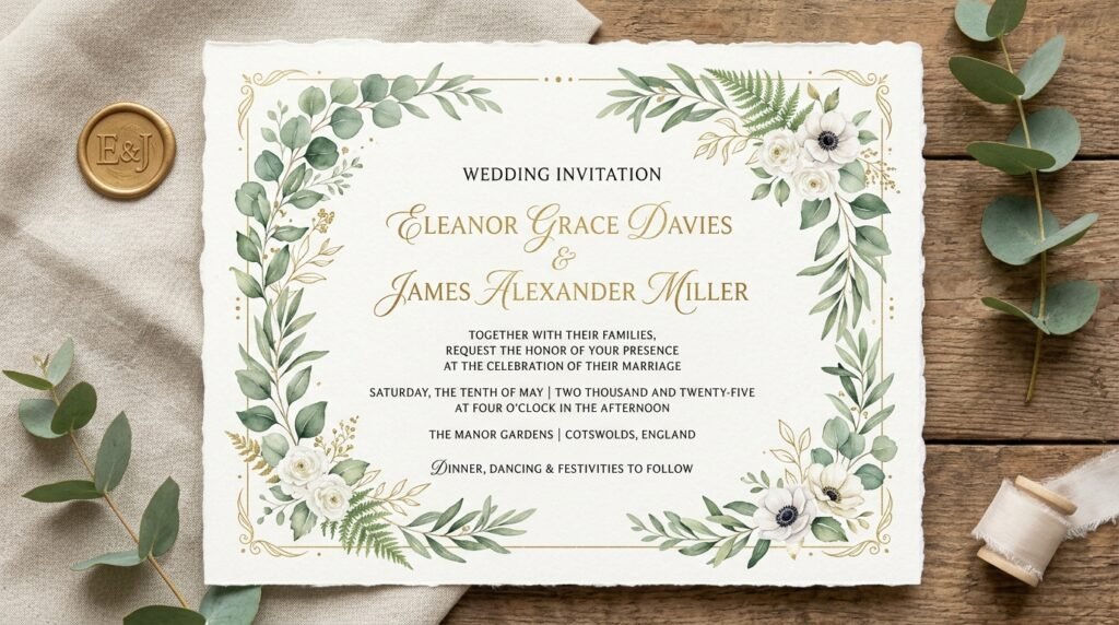 Botanical printable wedding invitation by artisan anthology llc.