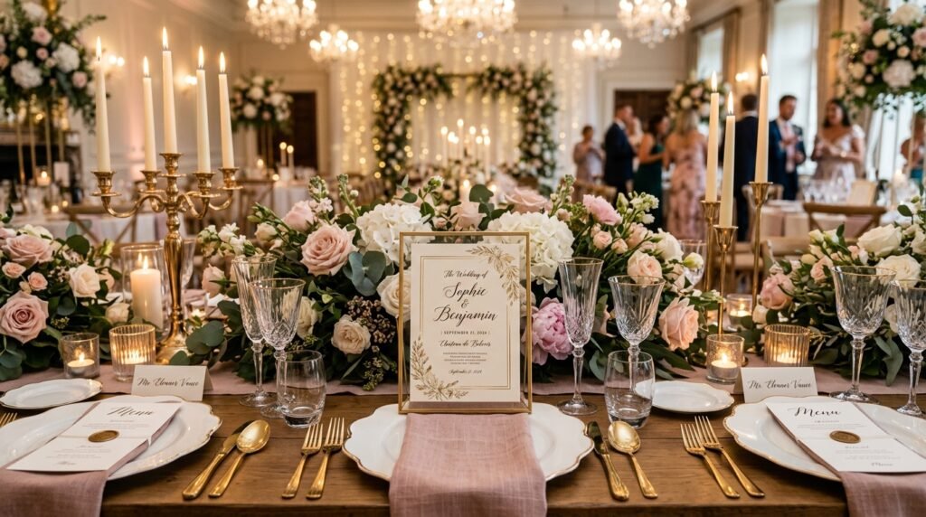 Canva wedding invitation displayed in elegant wedding setting by artisan anthology llc.