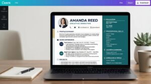 Creative editable Canva CV template by artisan anthology llc.