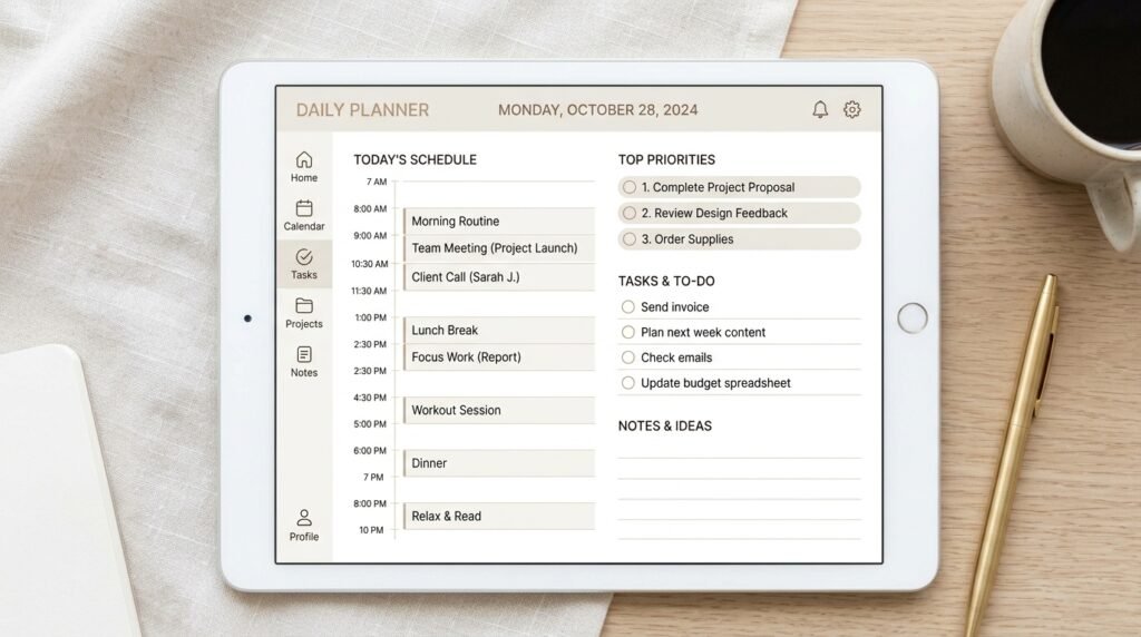 Digital planner daily dashboard for organization by artisan anthology llc.