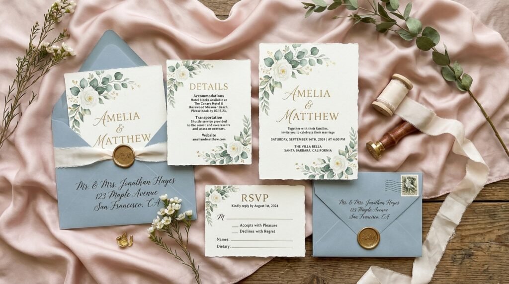 Editable wedding invitation suite template by artisan anthology llc.