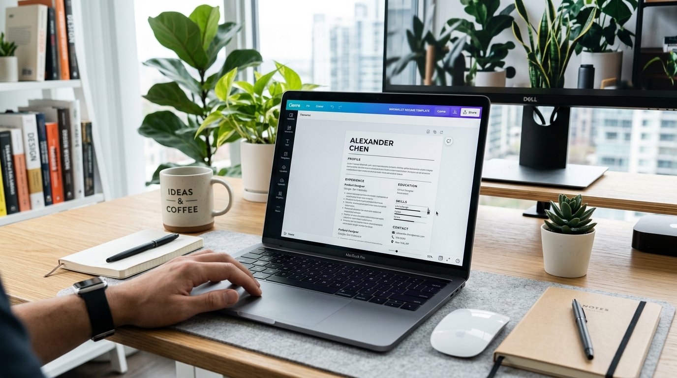 Editing minimalist resume template in Canva by artisan anthology llc.