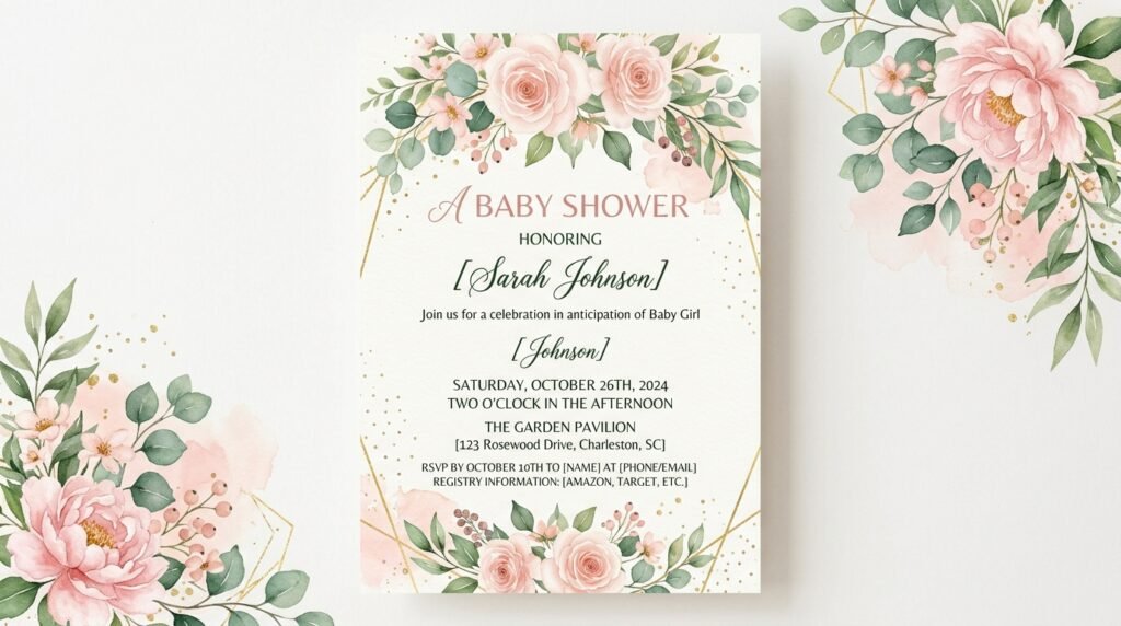 Floral Canva baby shower invitation template by artisan anthology llc.