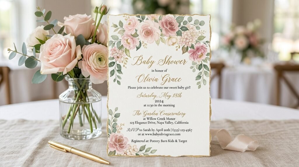 Floral baby girl shower invitation template by artisan anthology llc.