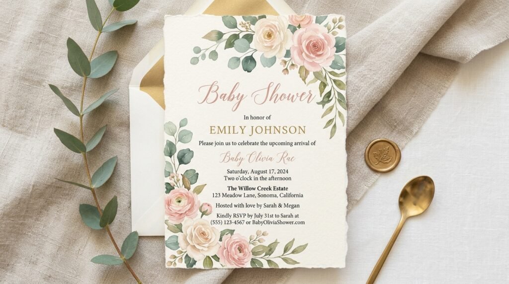 Floral baby shower invitation template by artisan anthology llc.