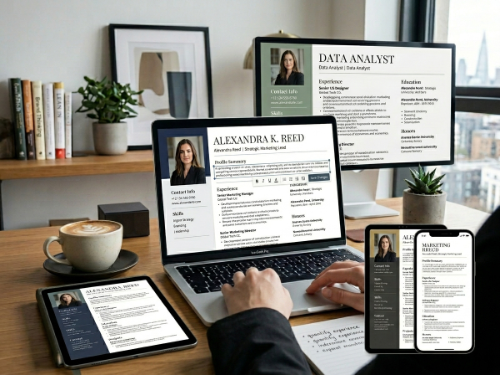 Job seeker editing professional CV template online by artisan anthology llc.