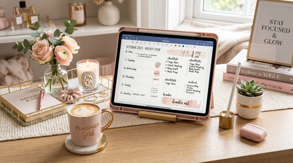 Luxury aesthetic digital planning workspace by artisan anthology llc.