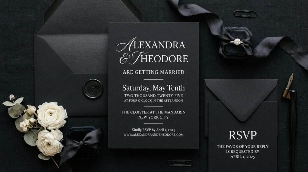 Luxury black and white wedding invitation template by artisan anthology llc.