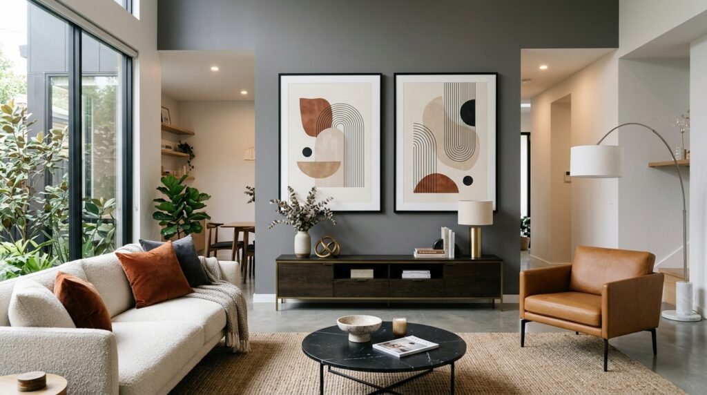 Luxury modern home styled with printable wall art by artisan anthology llc.