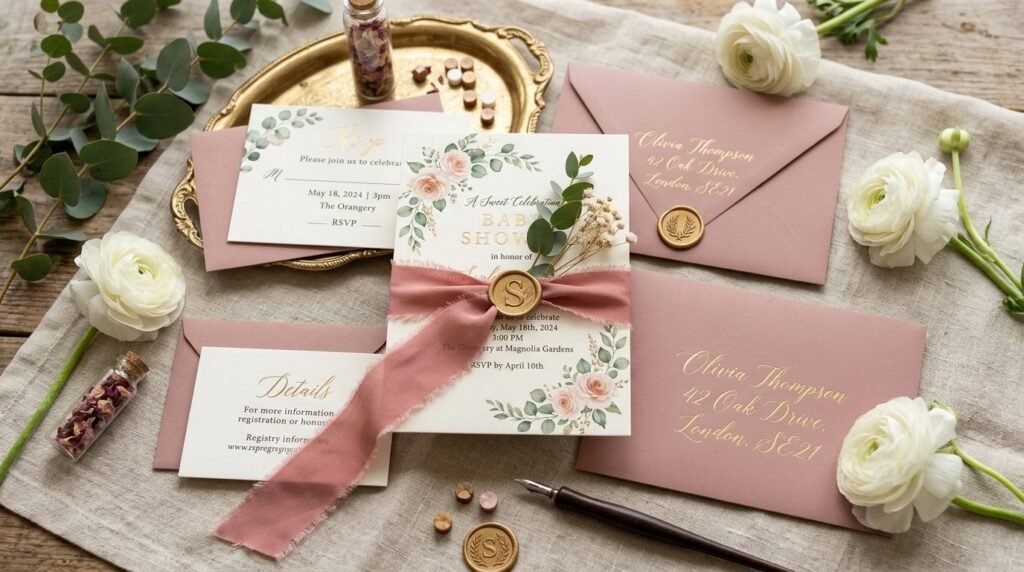 Luxury printed baby shower invitation suite by artisan anthology llc.