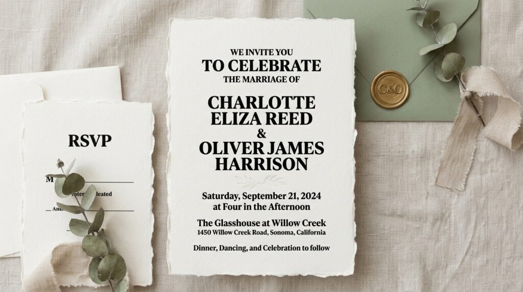 Minimal Canva wedding invitation template byb artisan anthology llc.