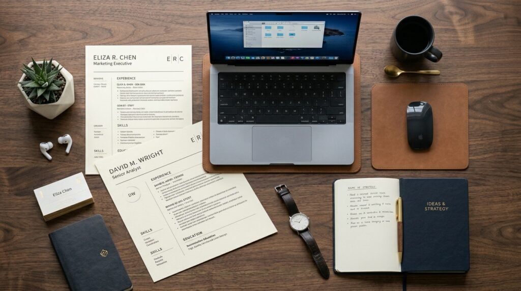 Minimalist corporate resume workspace setup by artisan anthology llc.
