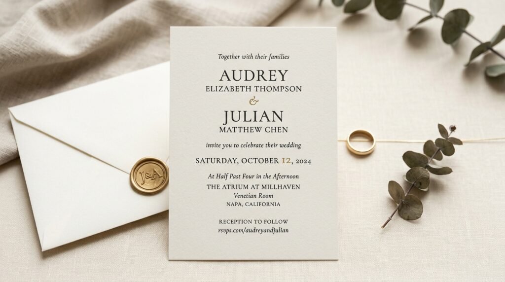 Minimalist editable wedding invitation template by artisan anthology llc.