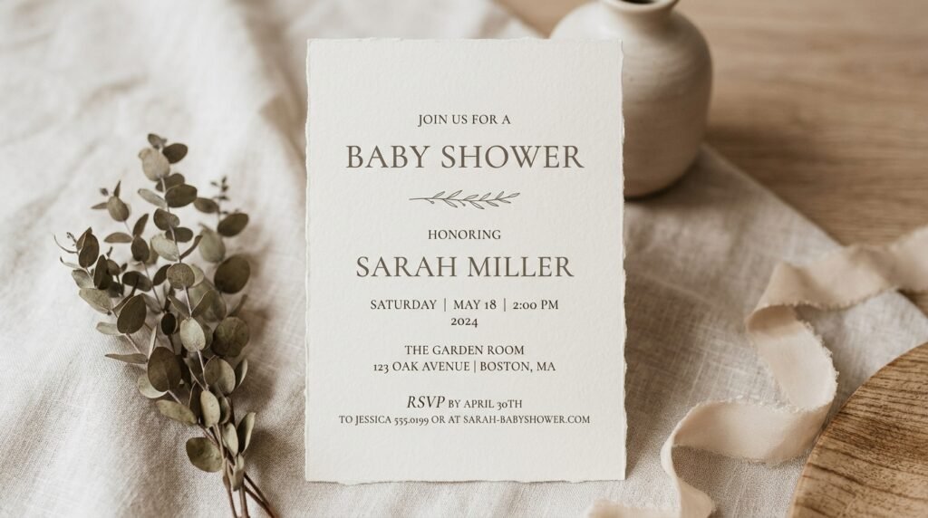 Neutral luxury baby shower invitation template by artisan anthology llc.