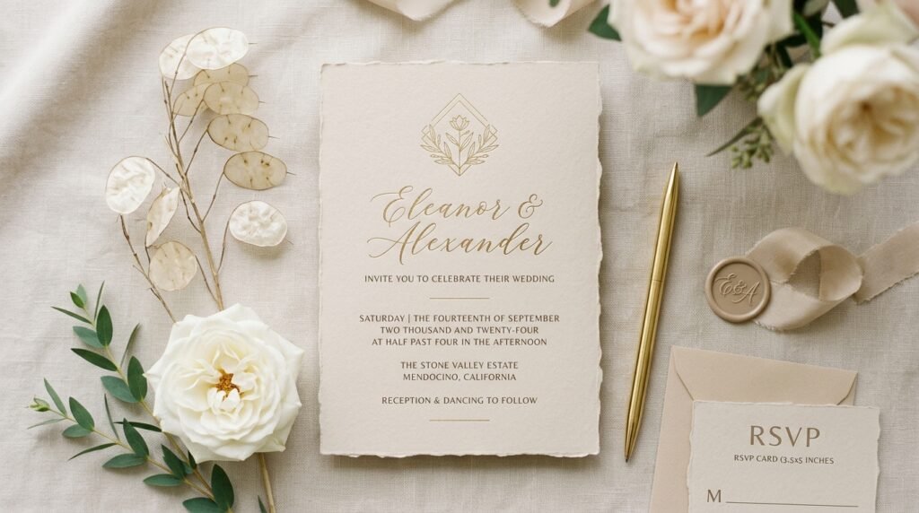 Neutral luxury wedding invitation template by artisan anthology llc.