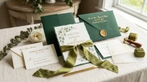 Printed Canva wedding invitation suite by artisan anthology llc.