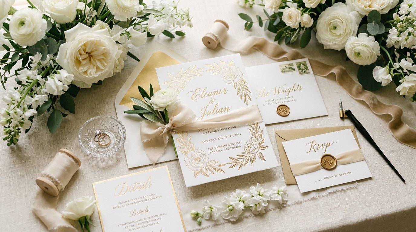 Printed luxury wedding invitation template by artisan anthology llc.
