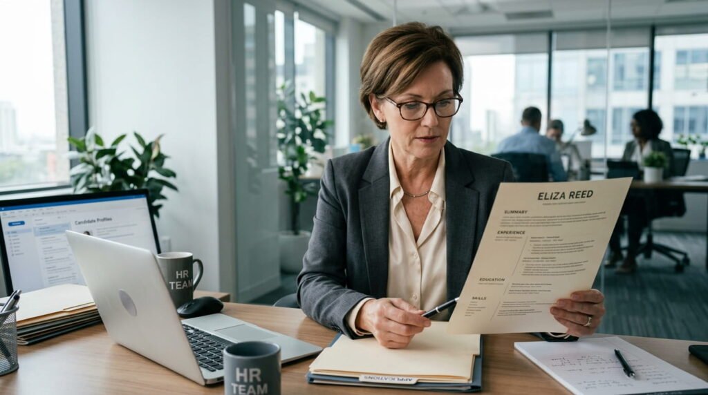 Recruiter reviewing high-quality CV template by artisan anthology llc.