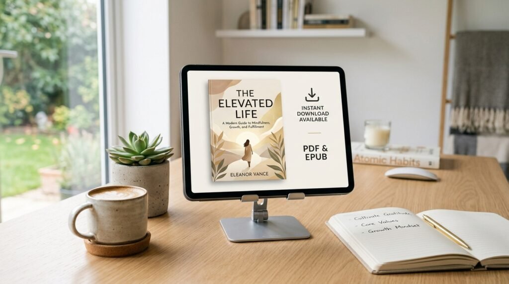 Self improvement ebook instant download displayed on digital tablet by artisan anthology llc.