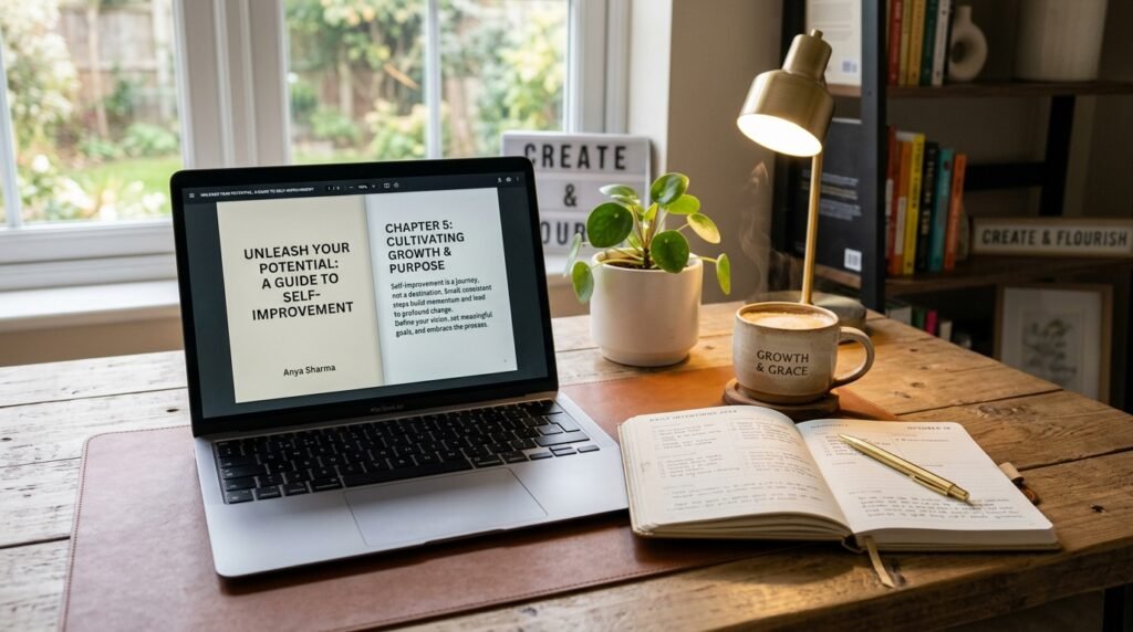 Self improvement ebook on productive workspace desk by artisan anthology llc.