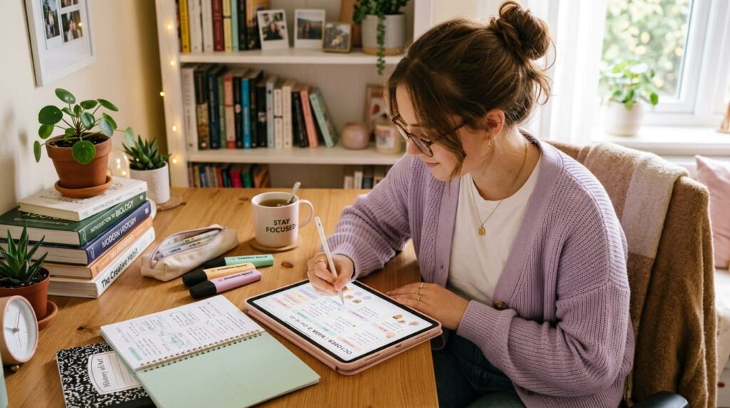 Student using GoodNotes digital planner for study organization by artisan anthology llc.