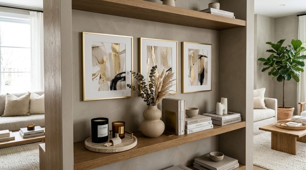 Styled luxury printable wall art with modern living room décor elements by artisan anthology llc.