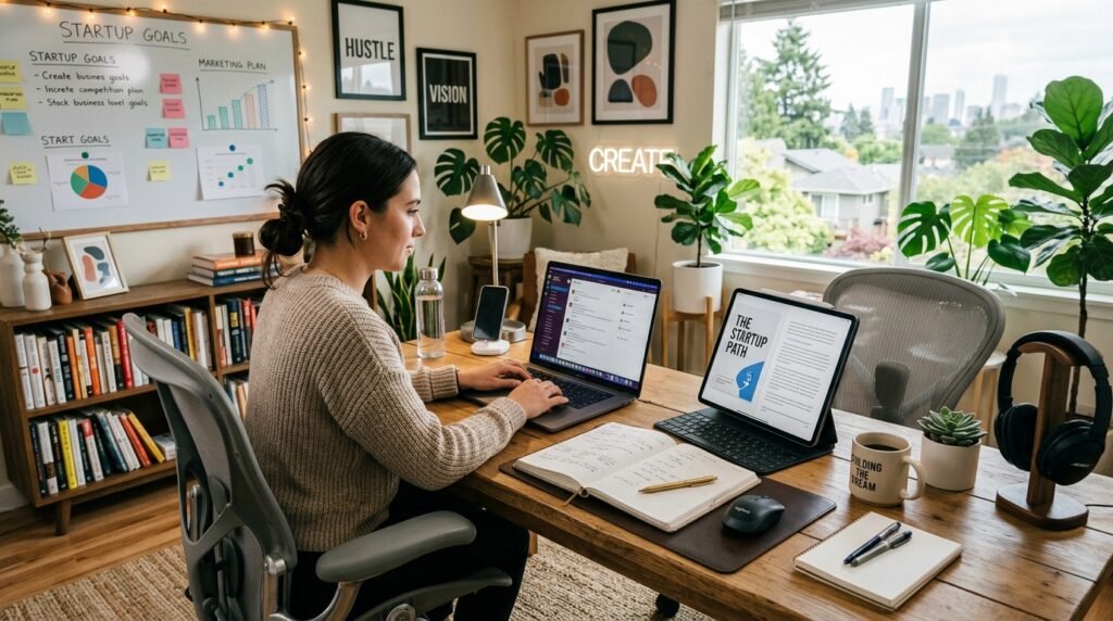 Entrepreneur using an online business eBook to start a business by artisan anthology llc.