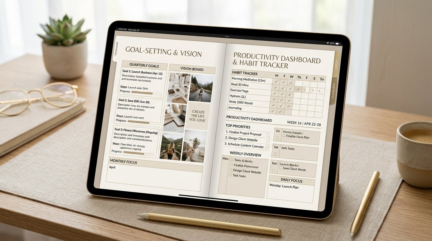 Goal setting pages inside Artisan Anthology digital planner by artisan anthology llc.
