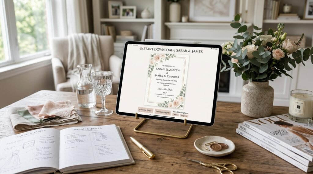 Modern wedding invitation instant digital download template by artisan anthology llc.