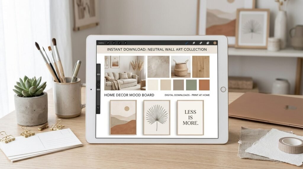 Neutral modern wall art instant download digital product concept by artisan anthology llc.