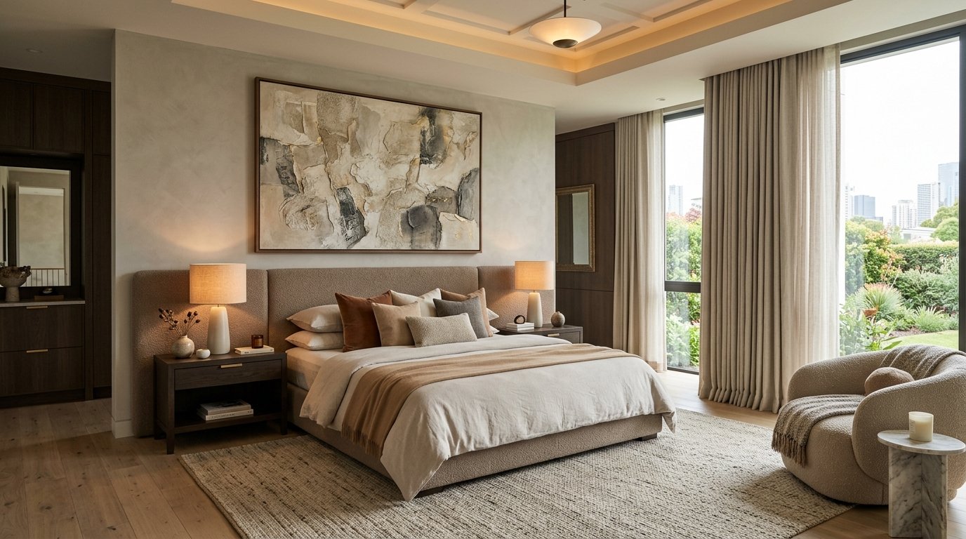 Neutral modern wall art instant download displayed in elegant living room by artisan anthology llc.
