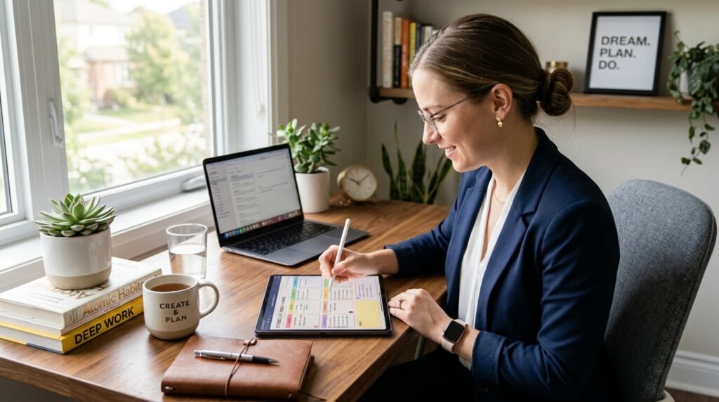 Person using an effective digital planner for productivityby artsian anthology llc.