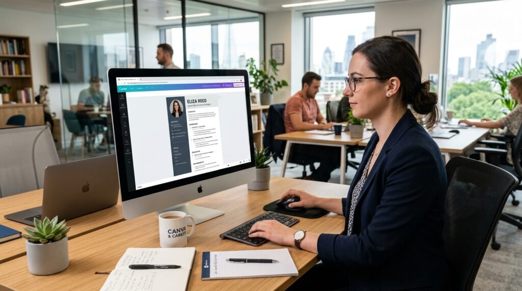 Professional editing Canva CV template for job applications by artisan anthology llc.